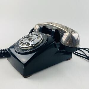 Vintage Bell System Phone Western Electric Rotary Dial Silver Primrose Brass Han